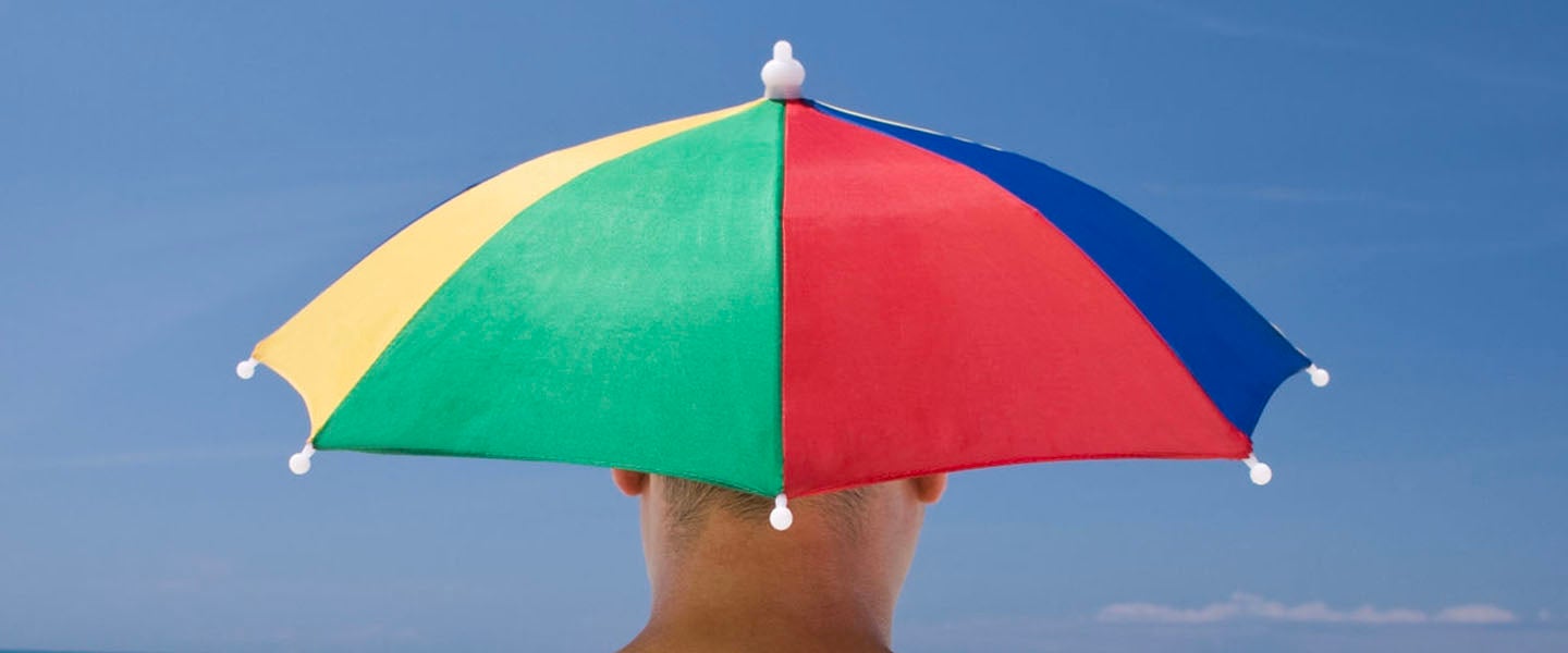 hat with an umbrella