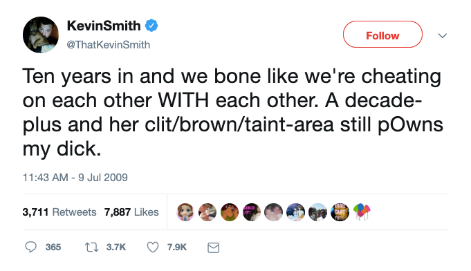 Kevin Smith Wife Tweet Twitters NSFW Worst Tweet of All Time Turns 10