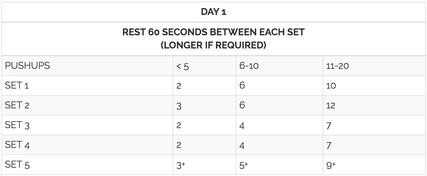 100 Pushup Conversion Chart