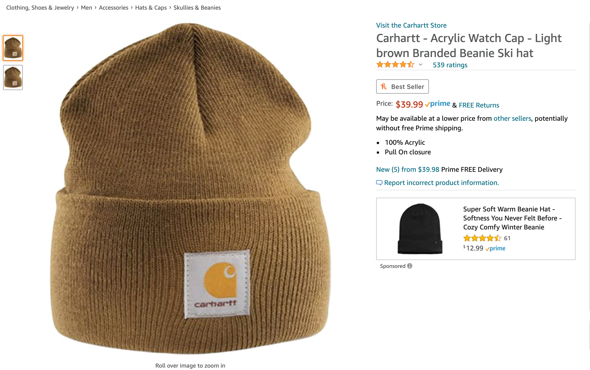 carhartt beanie too long